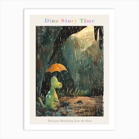 Dinosaur Sheltering From The Rain Storybook Style 1 Poster Art Print