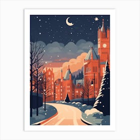 Winter Travel Night Illustration Manchester United Kingdom 3 Art Print