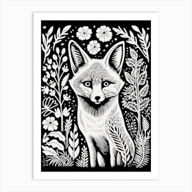 Fox In The Forest Linocut Illustration 30  Art Print