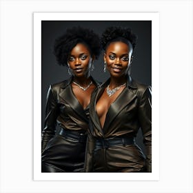 Two Black Women In Leather Outfits Art Print