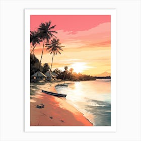 An Illustration In Pink Tones Of  Gili Trawangan Beach Indonesia 4 Art Print