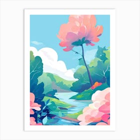 Pink Flowers In The Forest Art Print