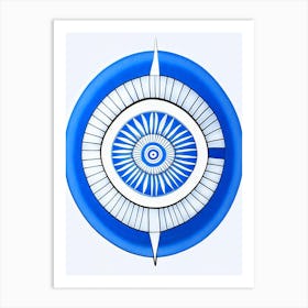 Dharma Wheel, Symbol, Third Eye Blue & White 2 Art Print