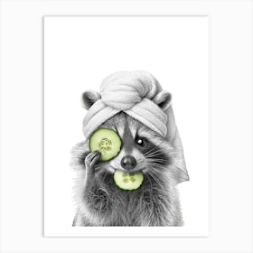 Raccoon With Cucumber In A Towel Art Print