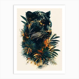 Double Exposure Realistic Black Panther With Jungle 8 Art Print