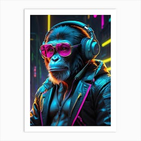 Chimpanzee With Headphones Art Print