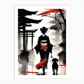 Geisha Woman With Dog Art Print