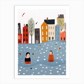 Amsterdam Canal Scene, Tiny People And Illustration 3 Art Print