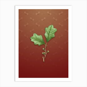 Vintage Bear Oak Leaves Botanical on Falu Red Pattern n.2136 Art Print