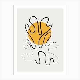 Minimalist Coral And Sun Line Art Print