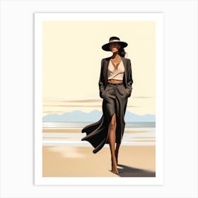 Illustration of an African American woman at the beach 105 Art Print