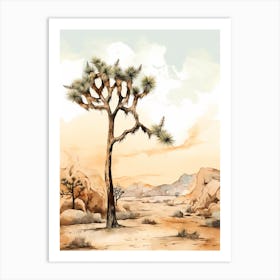  Minimalist Joshua Tree At Dawn In Desert Line Art 4 Art Print