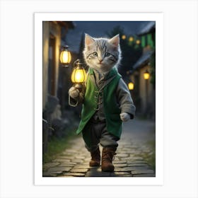 Cat With A Lantern Art Print