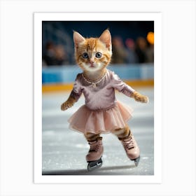 Cute Kitten On Ice Skates 2 Art Print