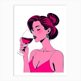 Girl Drinking Wine Art Print