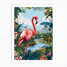 Greater Flamingo Argentina Tropical Illustration 3 Art Print