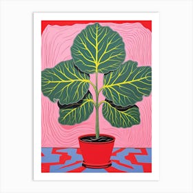 Pink And Red Plant Illustration Fiddle Leaf Fig 3 Art Print