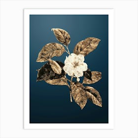 Gold Botanical Stewartia Tree on Dusk Blue n.4312 Art Print