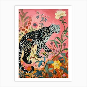 Floral Animal Painting Snow Leopard 1 Art Print