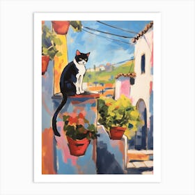 Painting Of A Cat In Chefchaouen Morocco Art Print