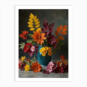 Autumn Flowers In A Blue Vase Art Print