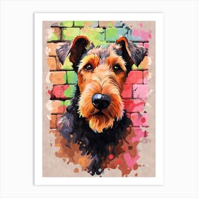 Aesthetic Airedale Terrier Dog Puppy Brick Wall Graffiti Artwork Art Print