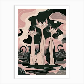 Three Cats In The Sky Art Print