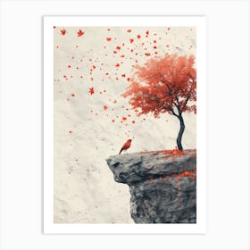 Red Tree On The Cliff Art Print