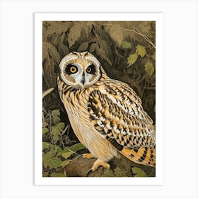 Short Eared Owl Relief Illustration 3 Art Print