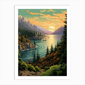 Lake Chelan Washington Pointillism 8 Art Print