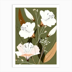 White Flowers On A Green Background Art Print