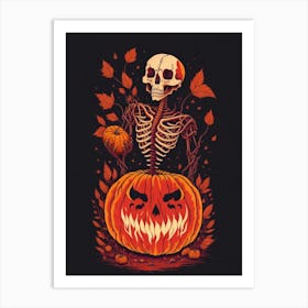 Halloween Pumpkin Skeleton Art Print