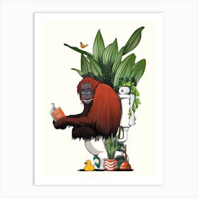 Orangutan On The Toilet Art Print