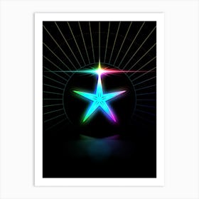 Neon Geometric Glyph in Candy Blue and Pink with Rainbow Sparkle on Black n.0040 Art Print