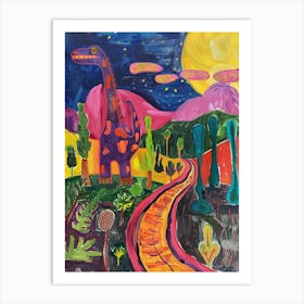 Colourful Dinosaur Painting Landscape 1 Art Print