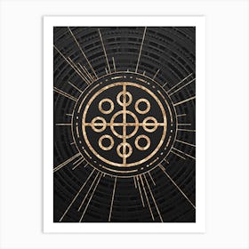 Geometric Glyph Symbol in Gold with Radial Array Lines on Dark Gray n.0067 Art Print