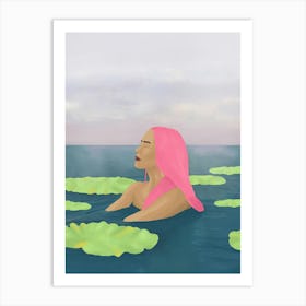 Pink Hair Floating In Water Art Print