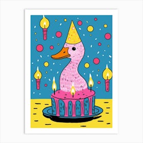 Blue Birthday Cake Duck 2 Art Print