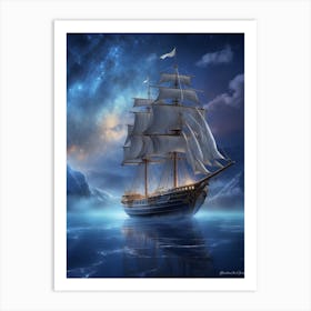 Ship In The Night Sky Art Print