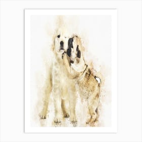 Retriever And Pug Puppies Art Print