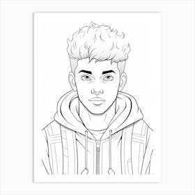 Teenager In Hoody Line Drawing Art Print