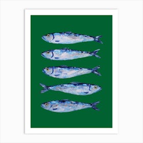 Sardines on Forest Green Art Print