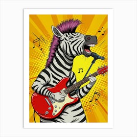 Playing Guitar, Singer Zebra Art Print