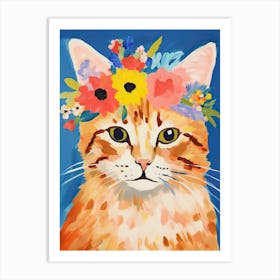 Kurilian Bobtail Cat With A Flower Crown Painting Matisse Style 2 Art Print