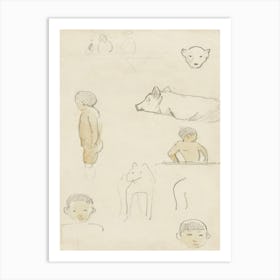 Sketches Of Standing Figures And Animals, Paul Gauguin Art Print