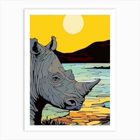 Close Up Portrait Of Rhino Simple Illustration Art Print