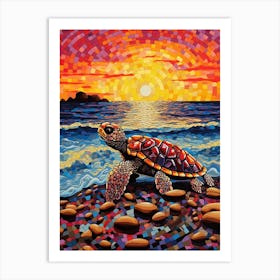Geometric Sea Turtle On The Beach 2 Art Print