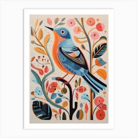 Colourful Scandi Bird Hermit Thrush 2 Art Print