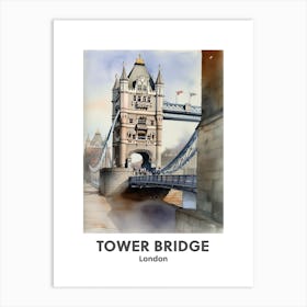 Tower Bridge, London 4 Watercolour Travel Poster Art Print