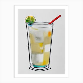 White Russian Minimal Line Drawing With Watercolour Cocktail Poster Art Print